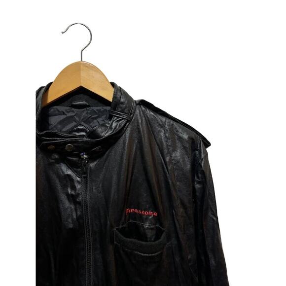Vintage Firestone jacket bomber black VTG car racing coat sz L Swingster - Picture 3 of 8